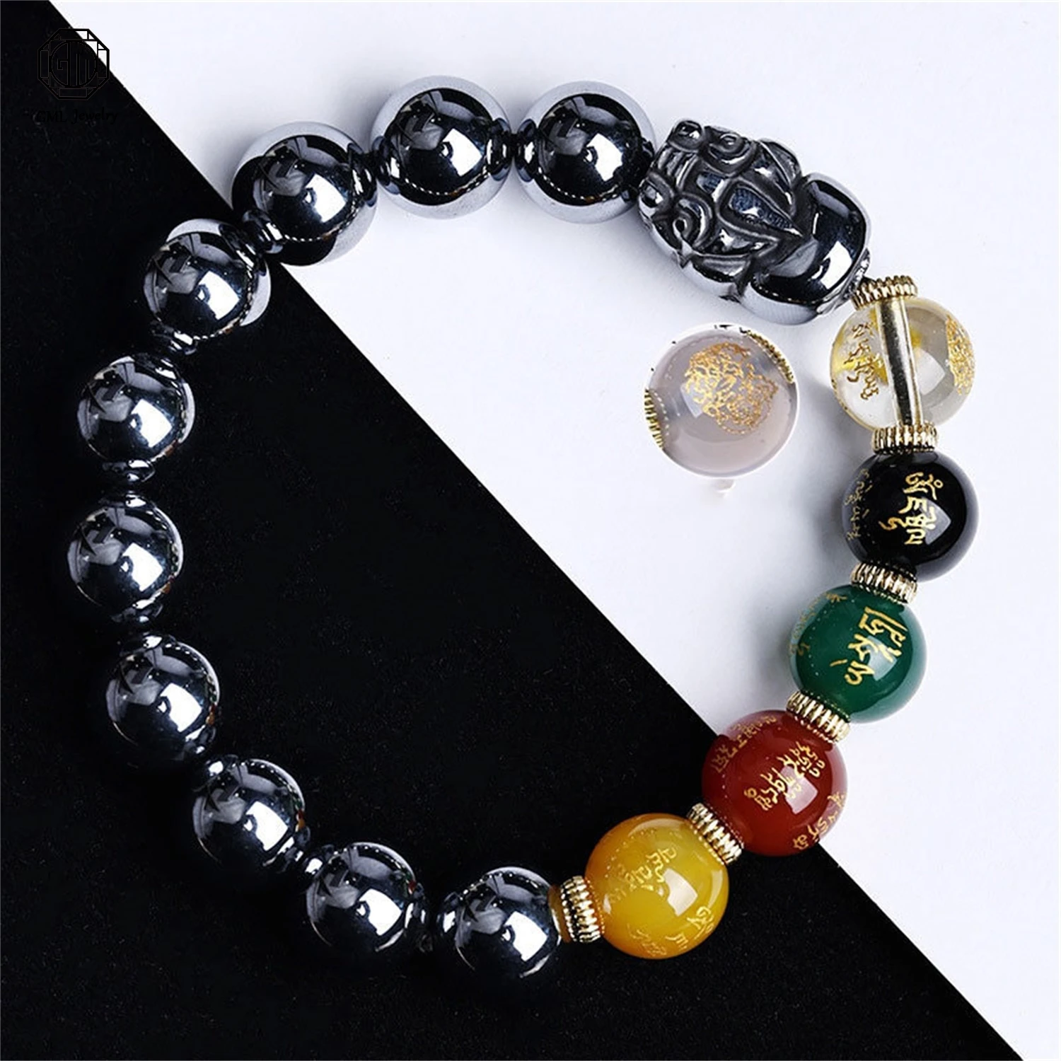 Natural Terahertz Pi Xiu Five Directions Bracelet Titanium Silicon Stone Wealth Charm Unisex Healing Crystal Beads Fashion Jewel