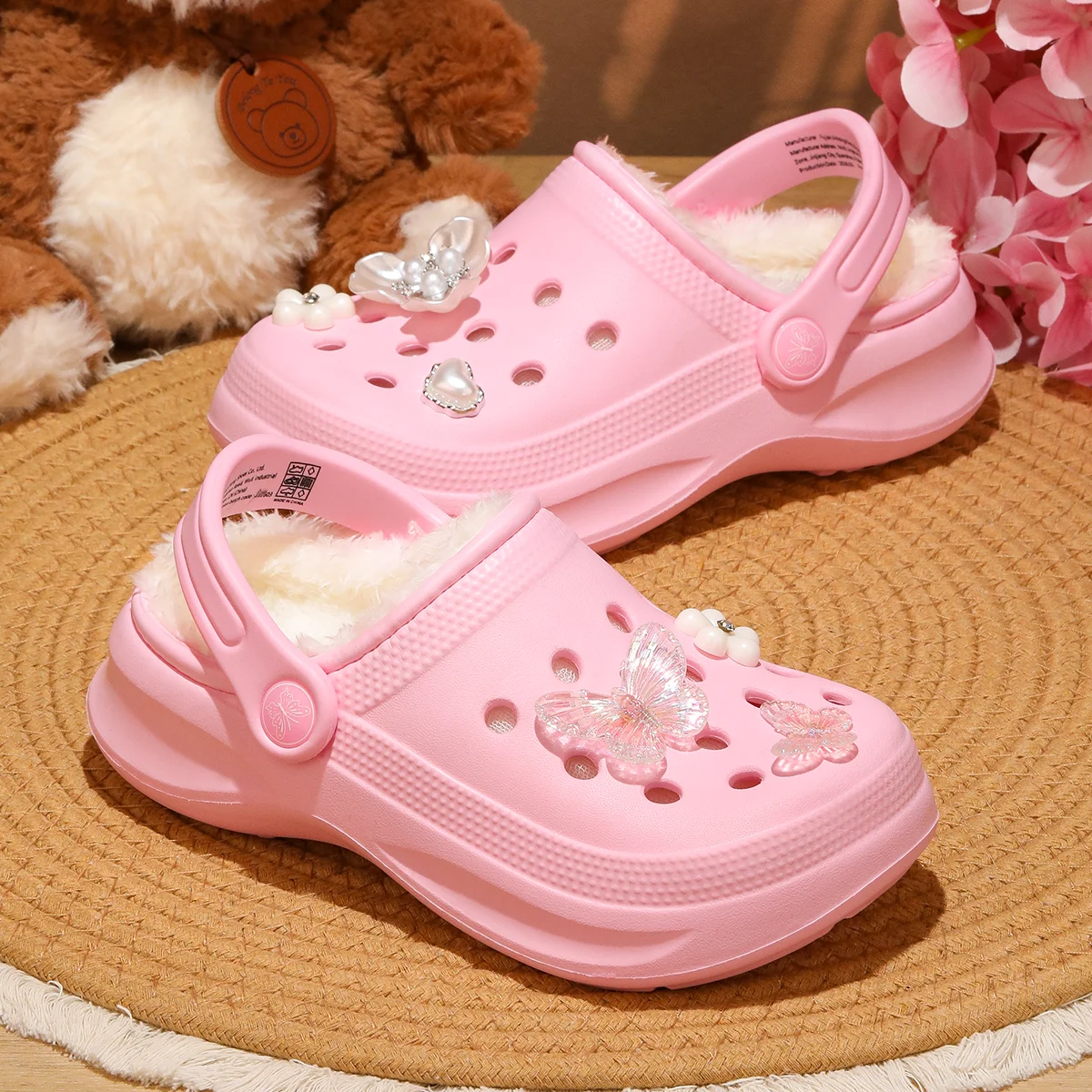 Kinder-Clogs und -Mules mit Fellfutter, leichte Garten-Schuhe mit Baumwollfutter, warme Hausschuhe für Jungen, Mädchen und Kleinkinder, 168. – Detail 10
