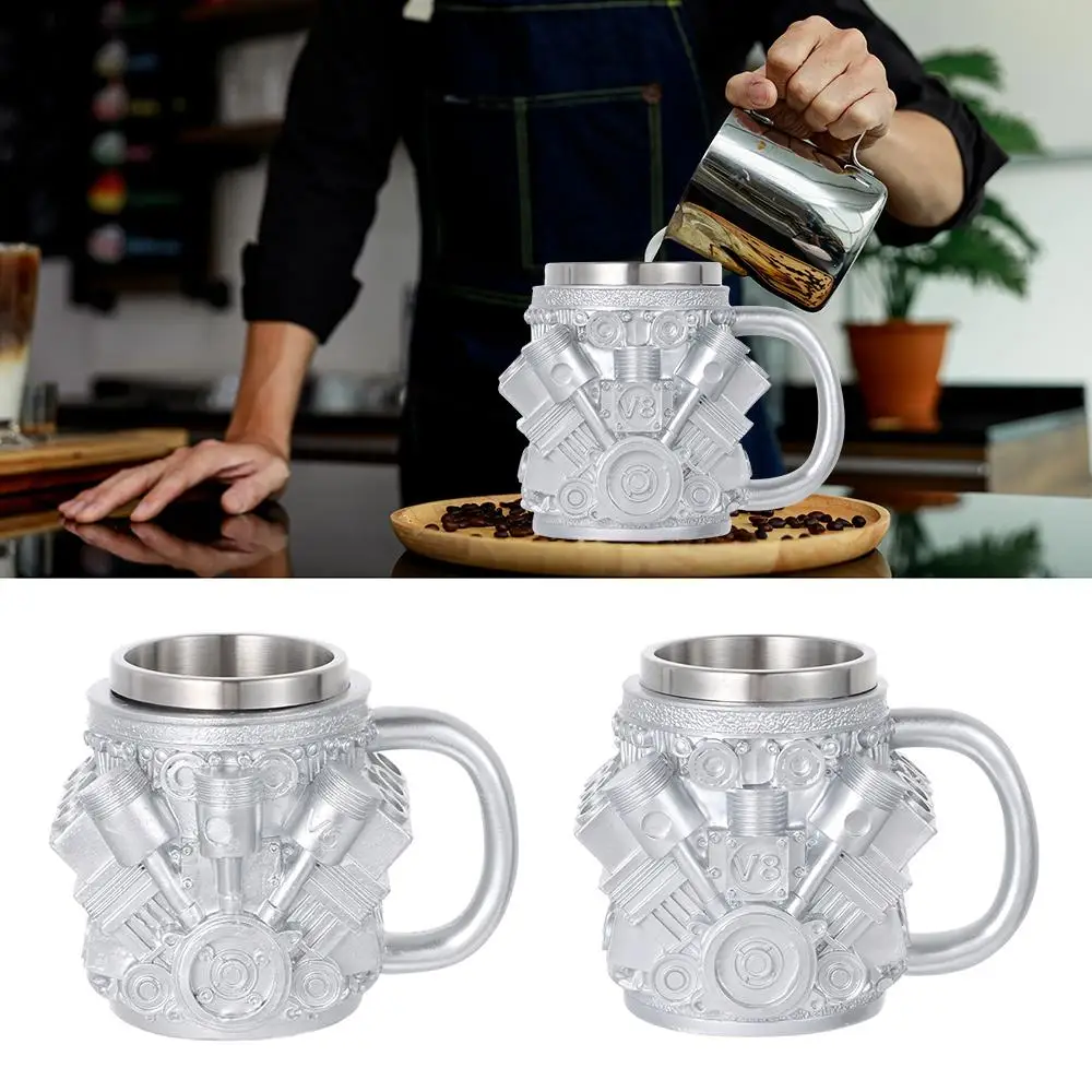 

Кружка из нержавеющей стали V8 и V6, дизайн двигателя, кофейная кружка, кружка на 15 унций для любителей автомобилей, идеально подходит для любителей автомобилей