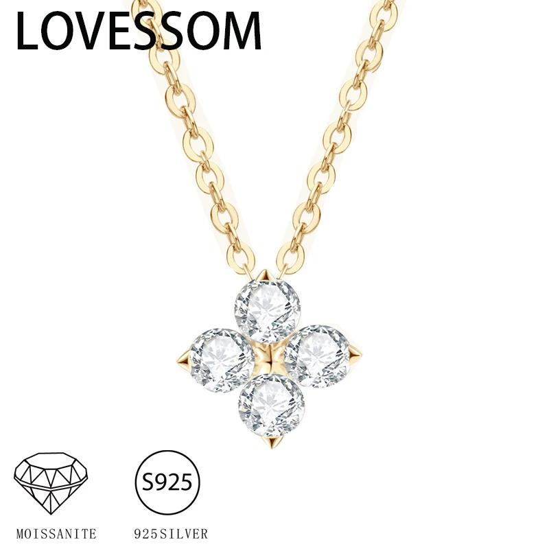 925 sterling silver moissanite diamond lucky four-leaf clover necklace fashion trend temperament light luxury niche senior ladie