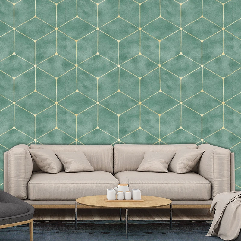 Green Geometric Lattice Wall Decoration Self Adhesive Wallpapers Bedroom Study Living Room Furniture Makeover Home Decor Sticker