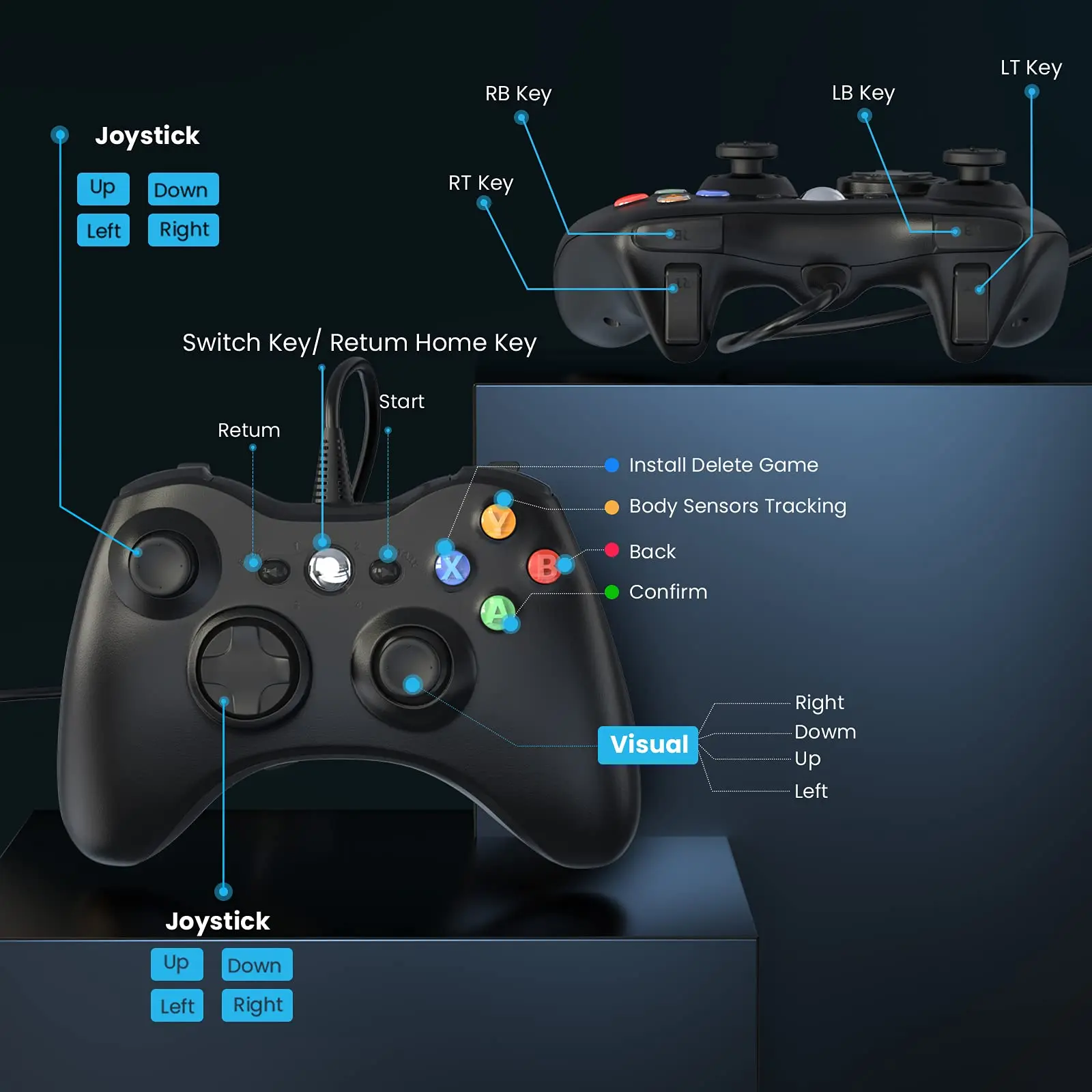 Wired Gamepad For Xbox 360 Game Controller with Dual-Vibration Turbo Compatible X box 360/360 Slim and PC Window Joystick view 2