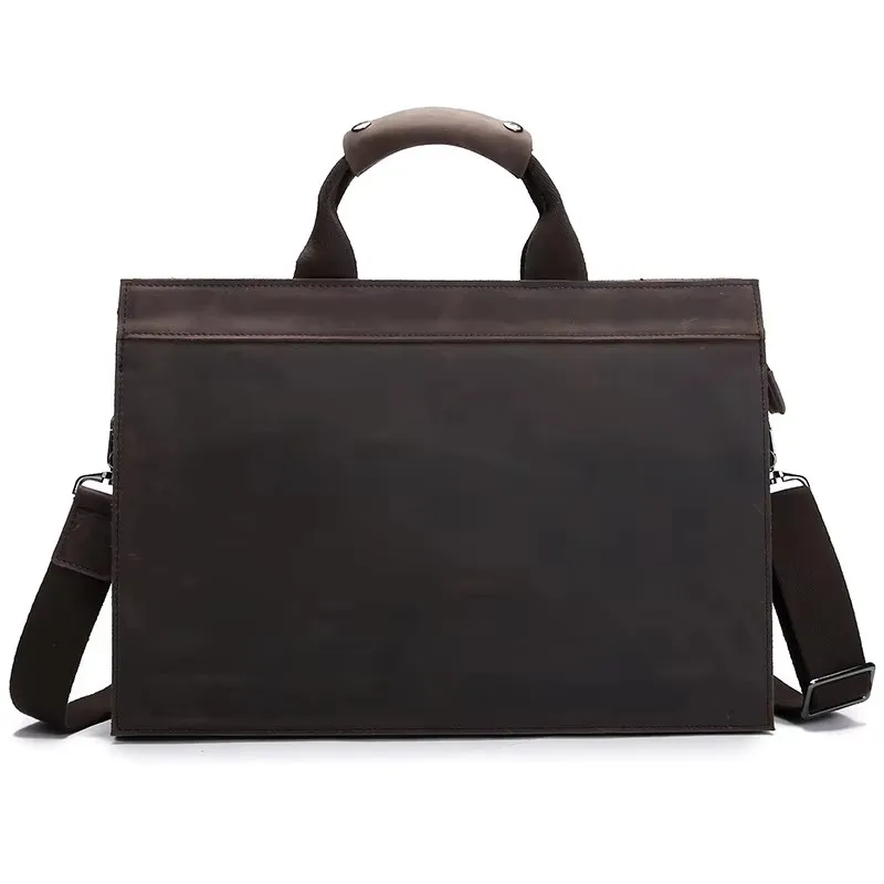 ยี่ห้อกระเป๋าเอกสารผู้ชาย Crazy Horse กระเป๋าแล็ปท็อปหนังแท้ขนาดใหญ่ความจุกระเป๋าเอกสารผู้ชาย PURE สีกระเป๋าแล็ปท็อป