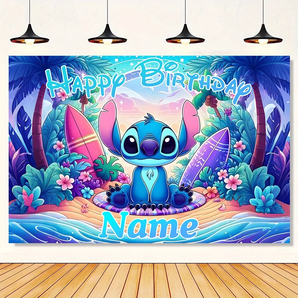 Lilo&Stitch Party Backdrops Custom Name Children's Birthday Decor Photographic Tropical flowers Background Baby Shower Banner