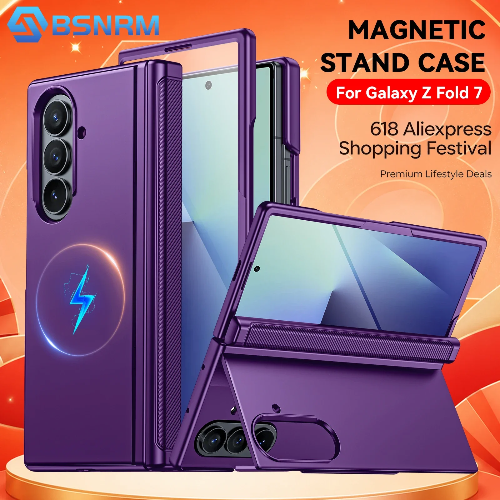 

618 Hot Deals for Galaxy Fold 7 Phone Case,with Hinge Protection,Magnetic Power,Wireless charging,Screen Protector Case-Purple