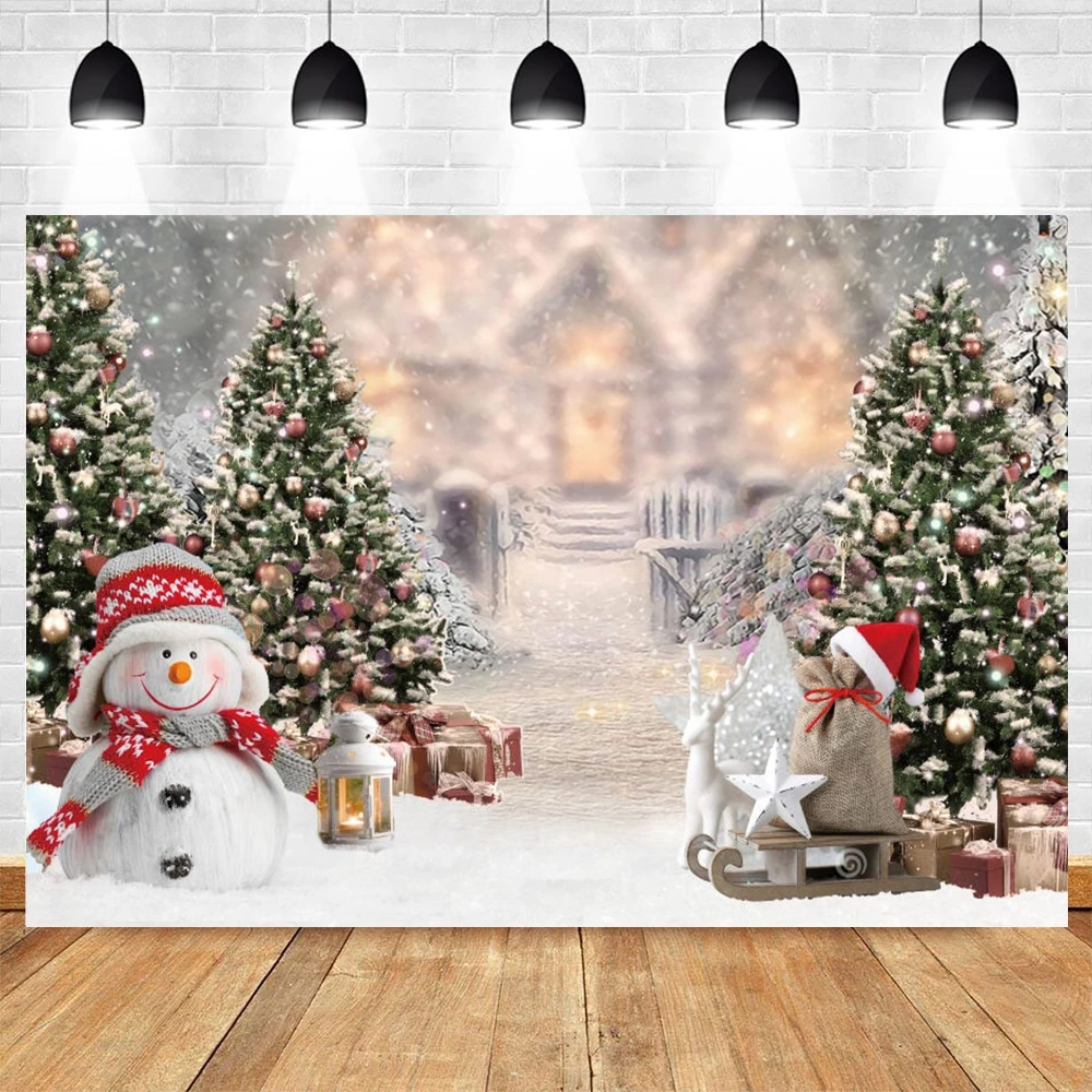 Christmas Photography Backdrop Fireplace Christmas Tree Window Gift Snow Family Party Baby Portrait Photography Background Decor