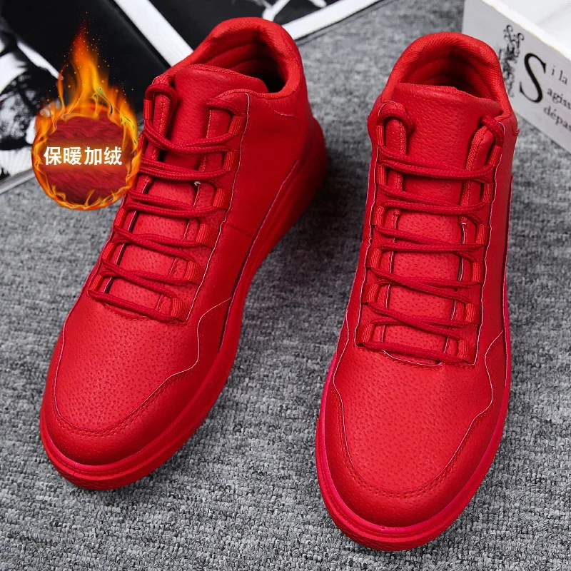 الدفء الرجال الأحمر عالية الجودة أحذية تزلج جلدية شقة الدانتيل متابعة أحذية رياضية تنوعا ملابس الشارع الشهير عدم الانزلاق قبضة وحيد الأحذية #6