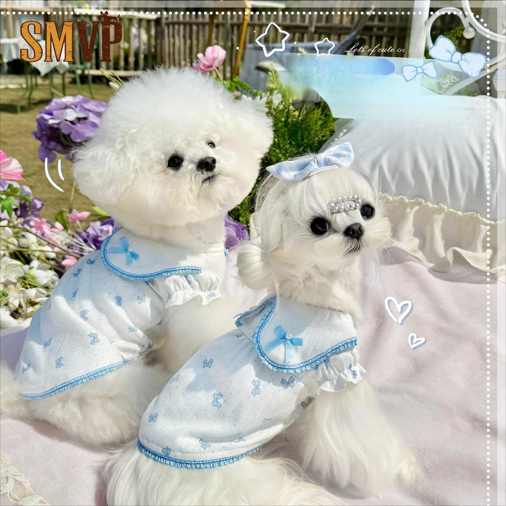 

Весенне-летняя синяя легкая дышащая пижама из хлопка с вышивкой и рукавами-фонариками для кошек и маленьких собак