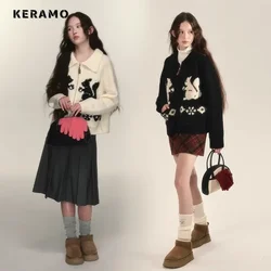 2024 inverno lavoro a maglia manica lunga Casual colletto rovesciato cardigan donna moda coreana stampa animale cerniera maglione da donna