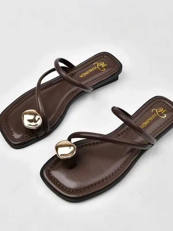 Elegante Damen-Slip-On-Sandalen mit eckiger Zehenpartie, Sommer 2025, offenes Design, synthetisches Obermaterial, Gummisohle, bequeme Passform, lässige Schuhe – Detail 2