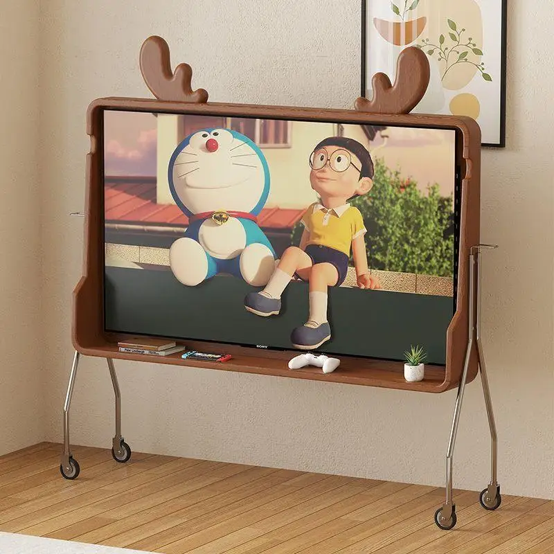 Medieval solid wood removable TV cabinet, small apartment retro TV bracket c