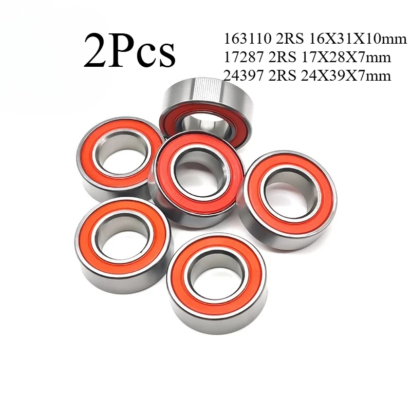 2Pcs 17287 2RS Red  Bicycle Bearing Steel ABEC-7 Flower Drum Bearing Mountain Bike Bicycle Spare Parts  163110 2RS 24397 2RS