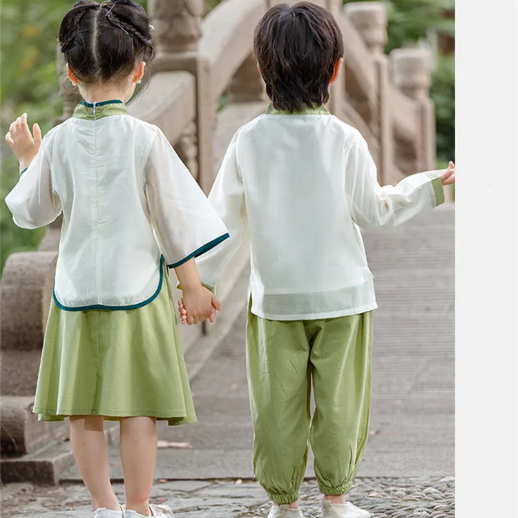 Summer Children\'s Tang Costume Performance Girl Suit Casual Baby Hanfu Traditional Chinese Clothing Boy Set Fashion Kids Outfit