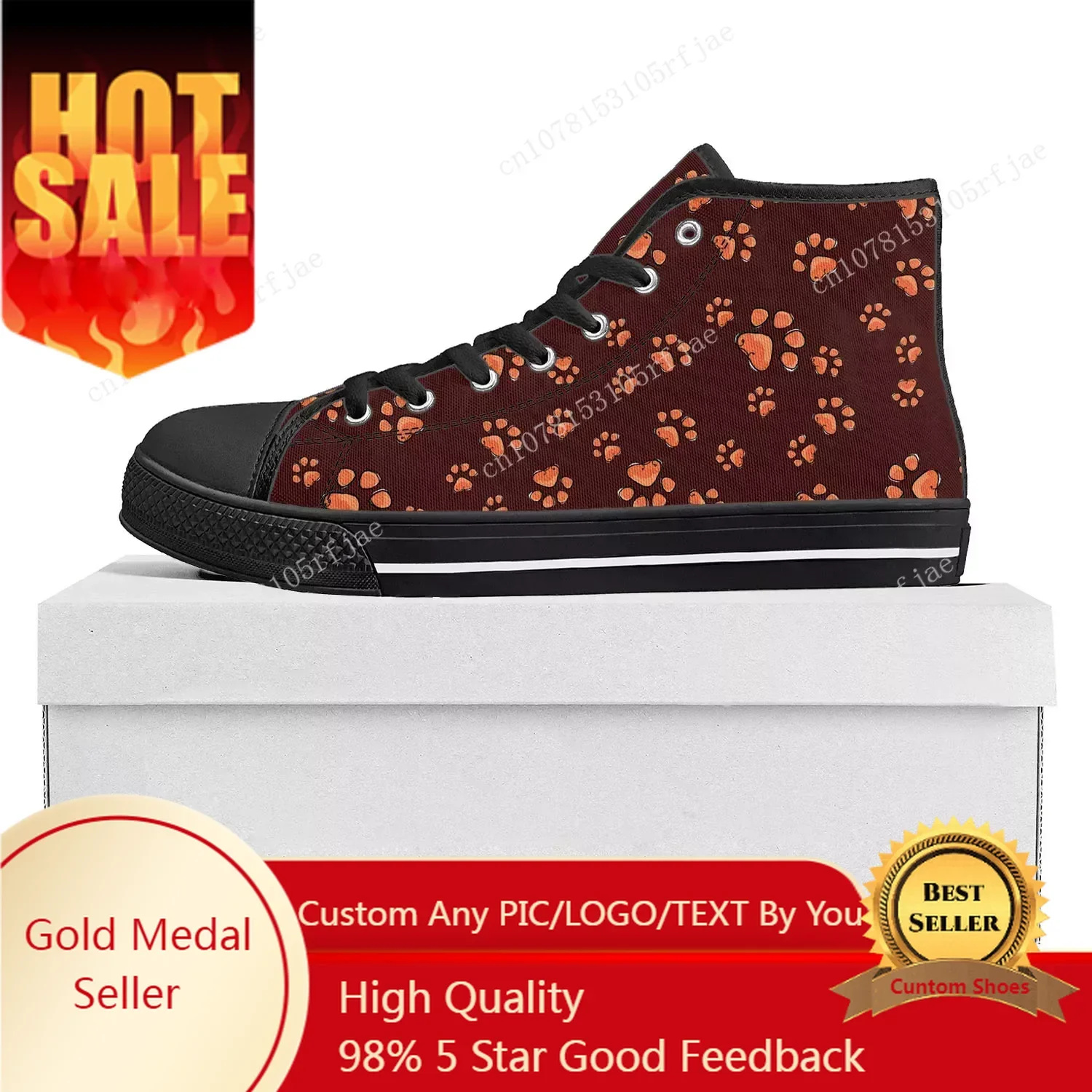 

Dog Paw Print Pet Dog High Top High Quality Sneakers Mens Womens Teenager Canvas Sneaker Casual Couple Shoes Custom Shoe Black