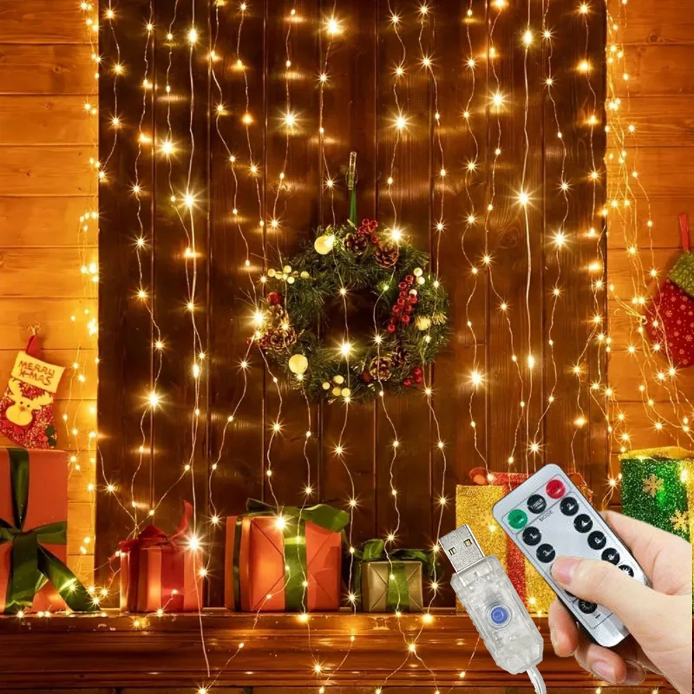 

LED Curtain String Lights USB Power with Remote Control LED Fairy Lights Christmas Tree Pendant Home Bedroom Wedding Decorations
