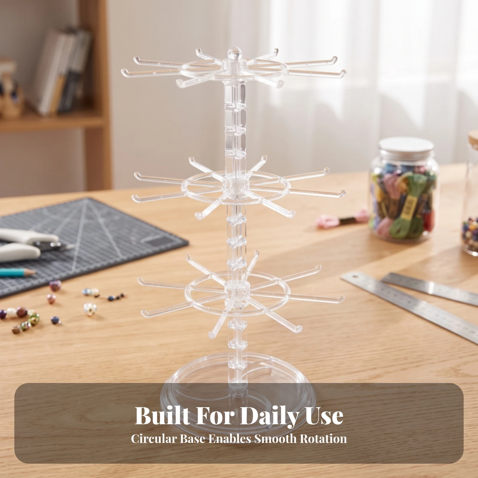 Rotating Display Hanger Freestanding Keychain Display Stand Jewelry Organizer with Rotating Arms Tabletop Earring Stand Compact