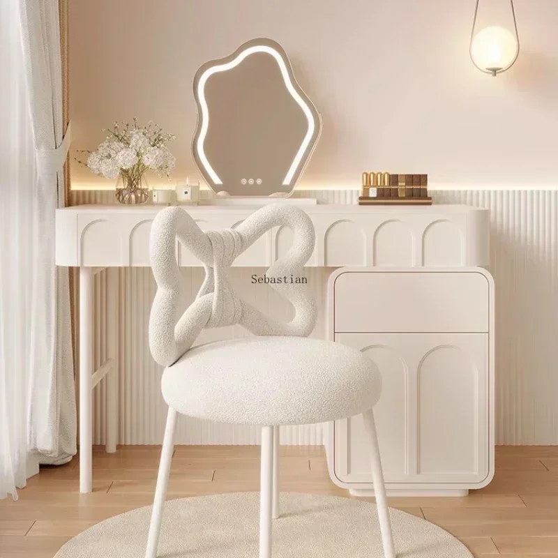 Girls Bedroom Dressing Table Cream Dressing Stool Round Stool Back Makeup Chair Light Luxury Manicure Chair sillas nordicas