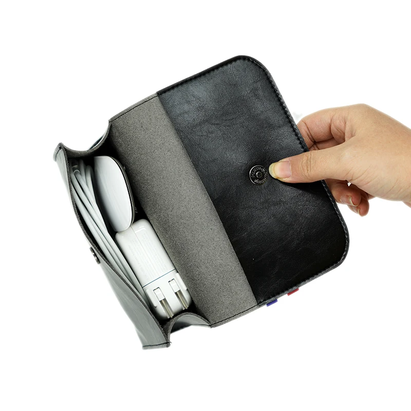 Magnetic Button PU Leather Pouch Chargers Storage Bags Sleeve For Macbook Accessories Mouse Data Line Power Spply Storage Bag