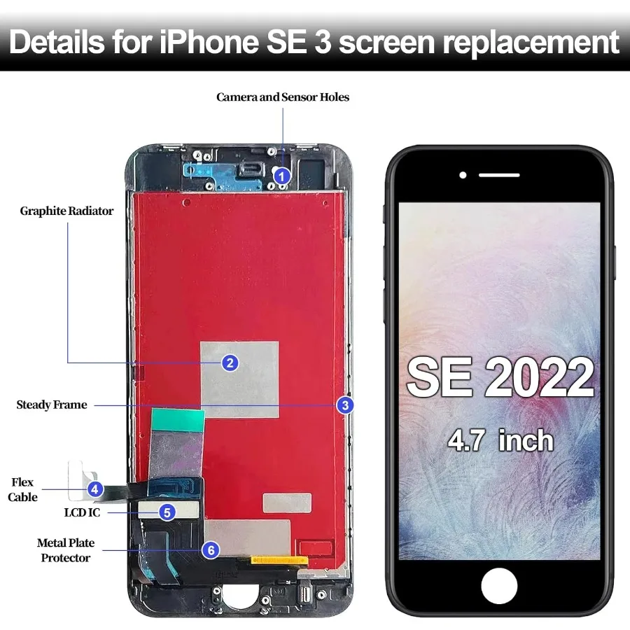 آيفون SE 2022 الجيل الثالث استبدال الشاشة الأسود 4.7 بوصة MrR.OMW آيفون 8 SE 2020 2nd شاشة الكريستال السائل اللمس الإطار Di #2