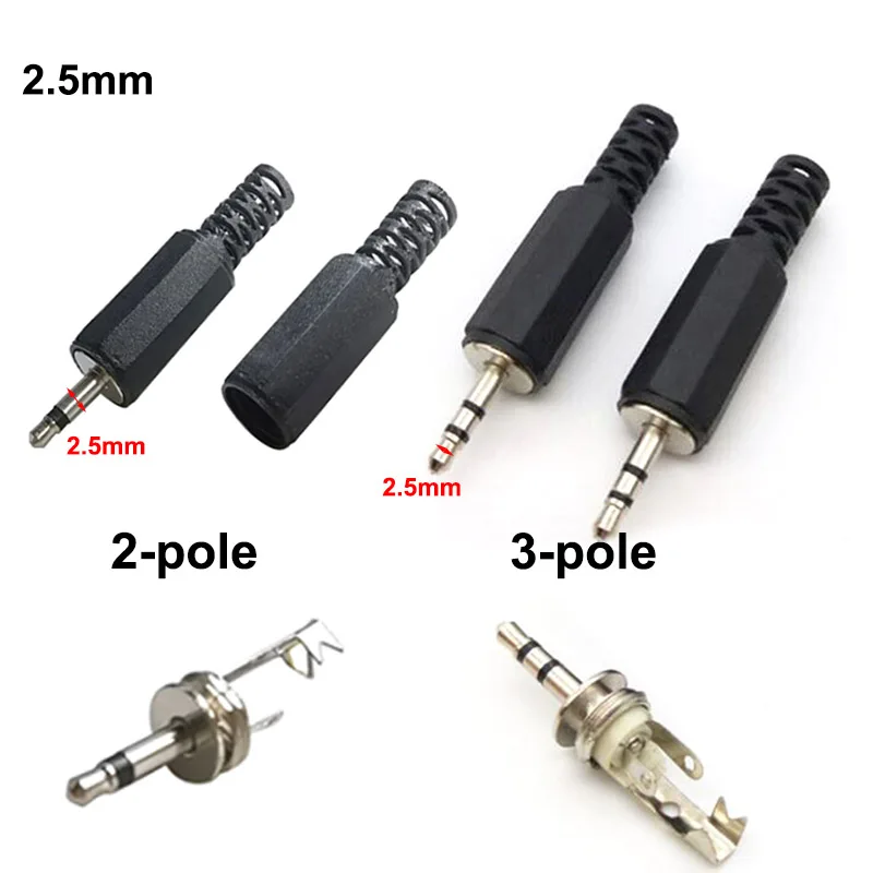 5pcs 2.5mm 2pole 3pole 2.5 Audio Mono Stereo Male jack Plug connector Plugs for Phone Headset