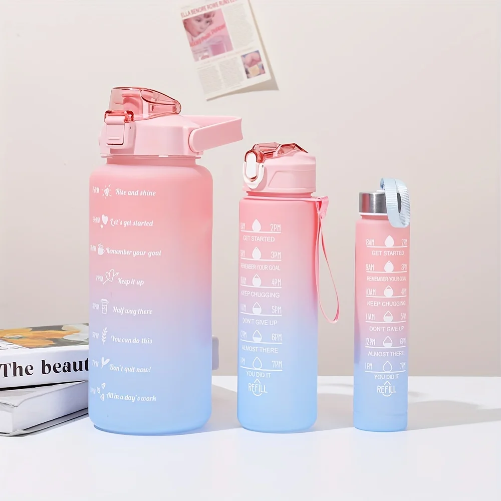 3pcs, Motivational Water Bottles Set, 280ml/750ml/2000ml Water Bottles, Sports Water Cups, Portable Drinking Cups, Summer Drinkw