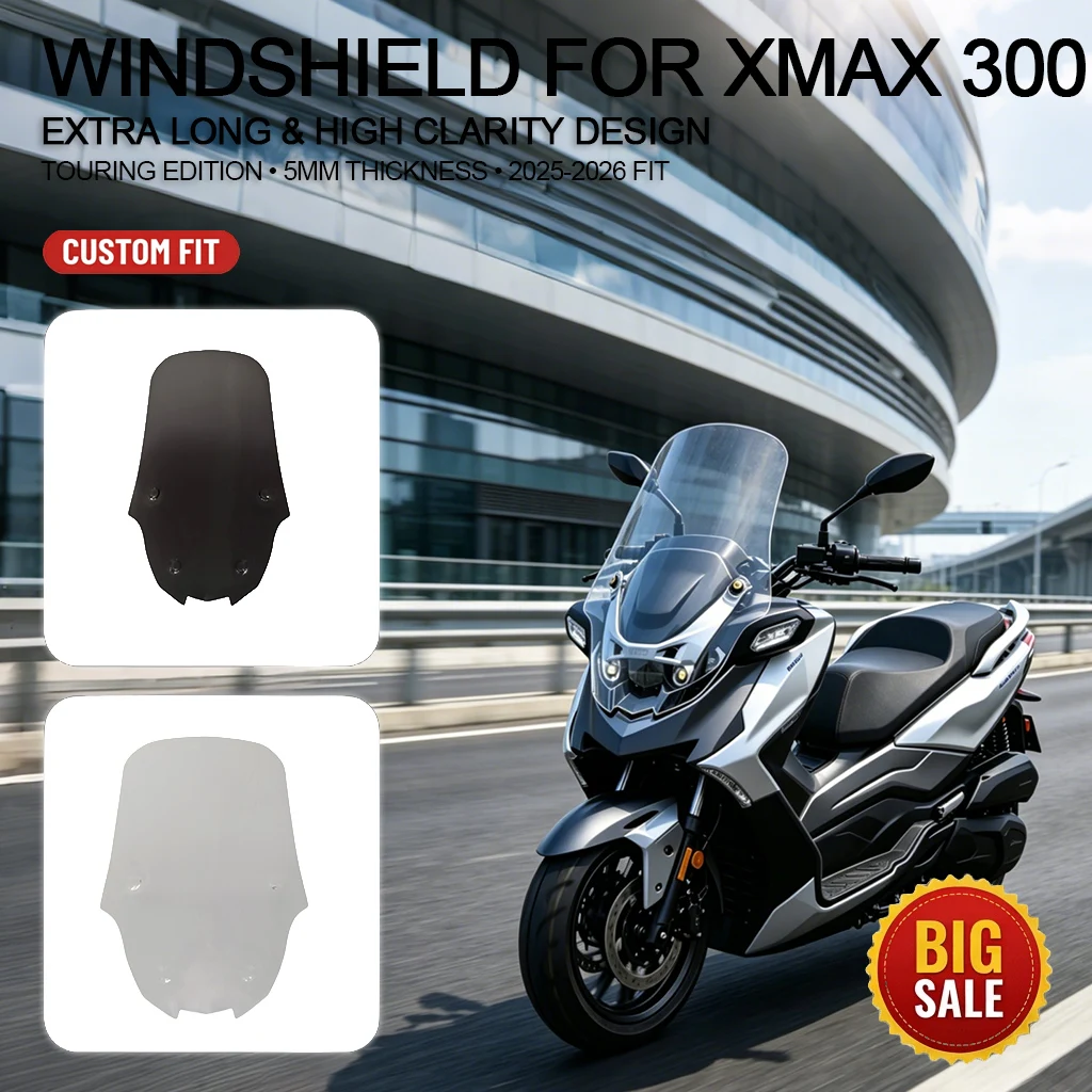 

Motorcycle Windshield FOR Yamaha XMAX 300 2025 2026 Front Windscreen Deflector Heightened Extra Long Touring Screen Accessories