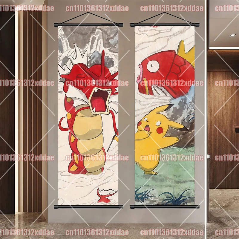 Pokémon Anime Poster Scroll Painting Pikachu Gengar Pikachu Dragonite Snorlax Zapdos Party Background Wall Hanging Painting Gift view 2