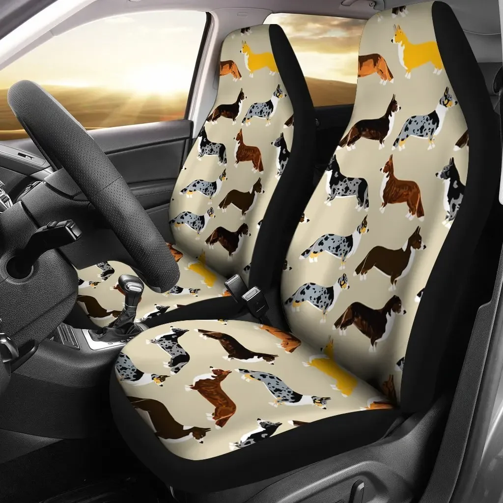 Cardigan Welsh Corgi Pattern Print Car Seat Covers Set 2 Pc, Car Accessories Seat Cover