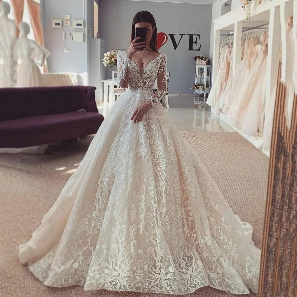 Sexy Bodycon Mermaid Wedding Dresses Transparent Back Long Sleeves Boho Bridal Gowns Appliques Lace Tulle V-Neck Customized 2025