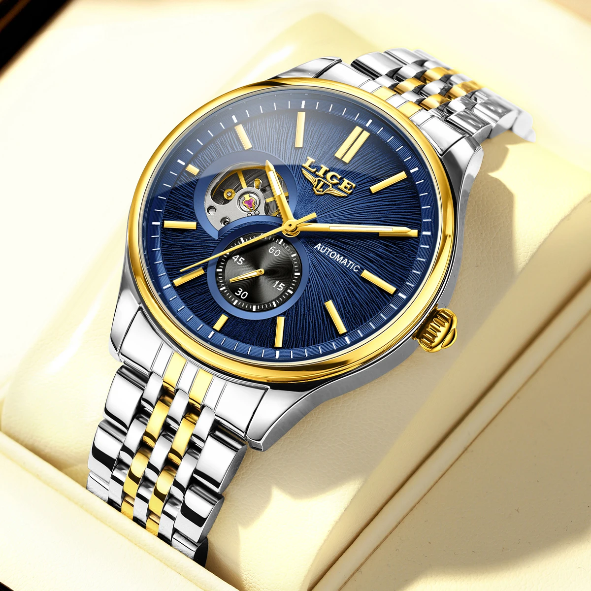 

LIGE Top brand luxury watches mens Mechanical Watch Fashion Business Luxury Luminous Stainless Steel Waterproof Watch Men Gift