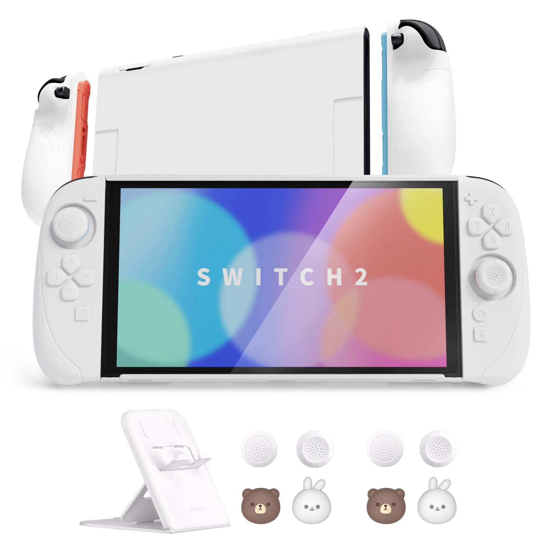 

PlayVital Dockable Silicone Grip Case for Nintendo Switch 2 Hard Shell Cover Sets for Joycon 2 with Stand & Cute Thumb Grips