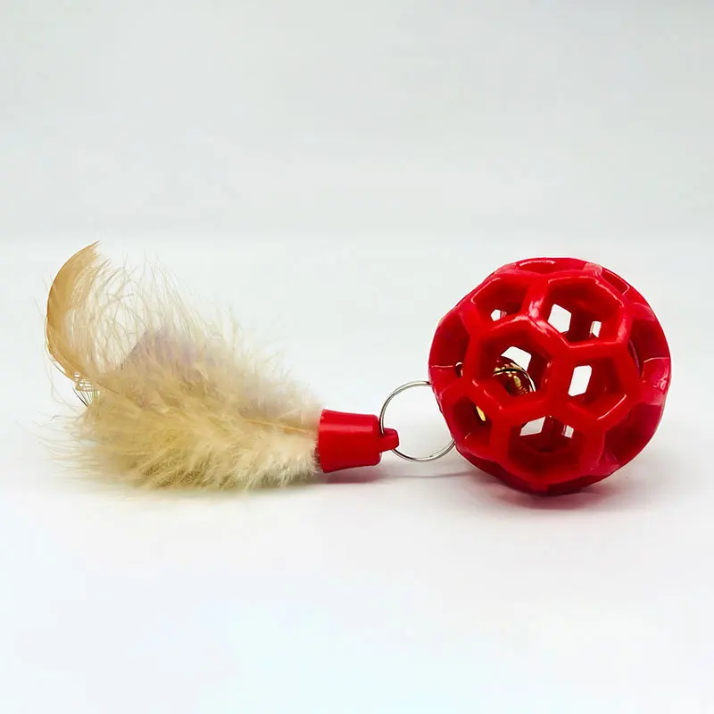 Pet feather ball Colorful soft tail ball for cats to relieve boredom Pet self-entertainment sounding bell ball