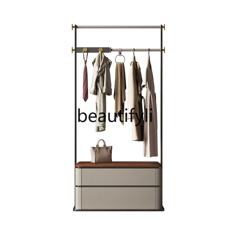 Minimalist coat rack Floor hanger Shelf High-end custom light luxury walnut solid wood coat rack