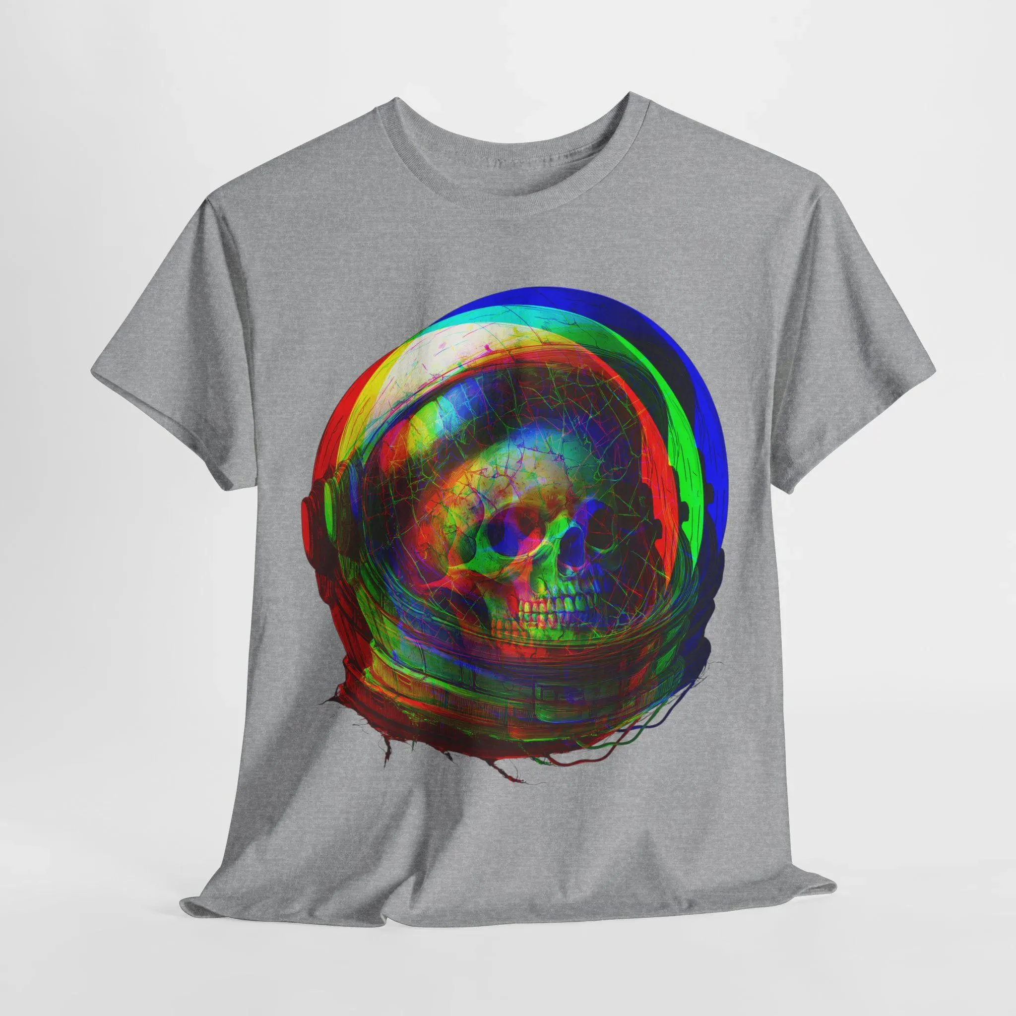 Glitch Skull Astronaut Tee Cyberpunk Sci-Fi Space Dystopian Horror Tshirt Surreal Cyber Graphic Top Futuristic Spaceman Clothing