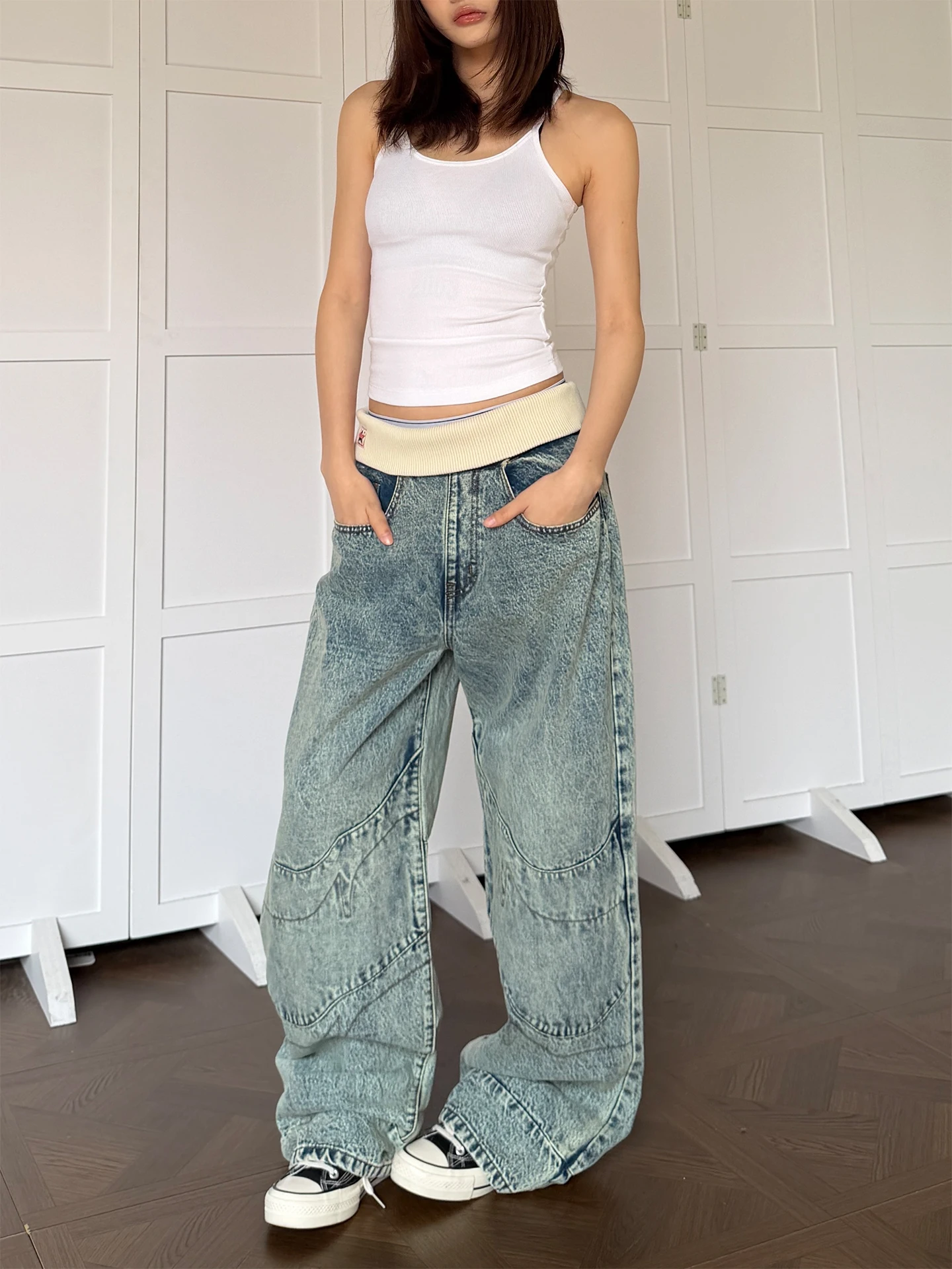 

Don Cry Washed Straight Leg Jeans Men's Women's American Design Sense Ripped Wide Leg Long Pants Casual Loose Fit Jeans