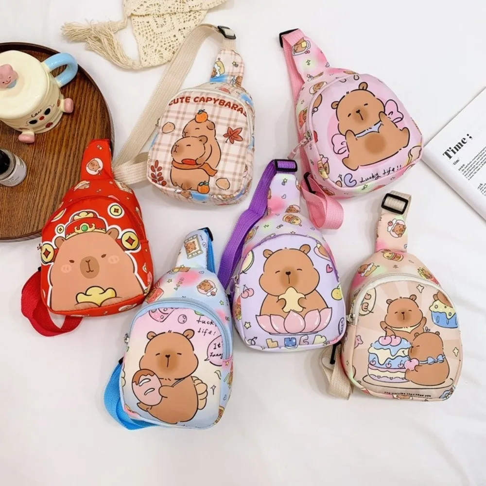 

Multifunctional Nylon Capybara Chest Bag Portable Casual Cartoon Shoulder Bag Large Capcity Kids Crossbody Bag Children