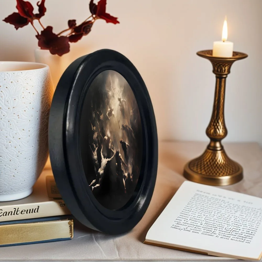 1 Piece of Dark Academia Style Fallen Soul Inspired Wall Decoration, Black Oval Frame Wall Decoration, Gothic Hell Scene Oil Painting Wall Decoration, Atmospheric Dark Decoration, Dark and Spooky Wall Hanging Decoration - view 3