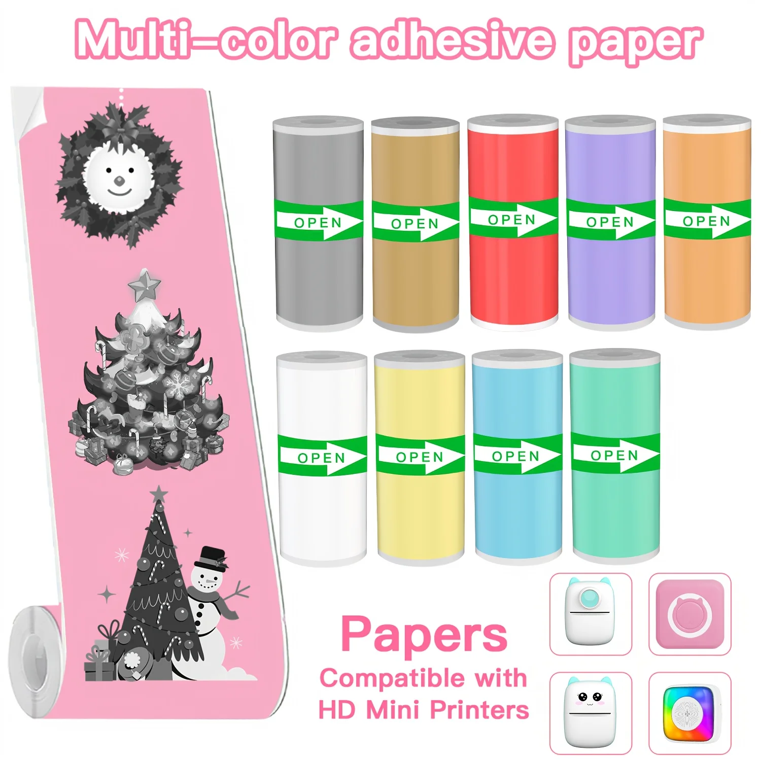 

Mini Thermal Stickers, 57mm Compatible with Pocket Printers, Colorful Self-Adhesive Labels for Study Notes, Journals, and Photo