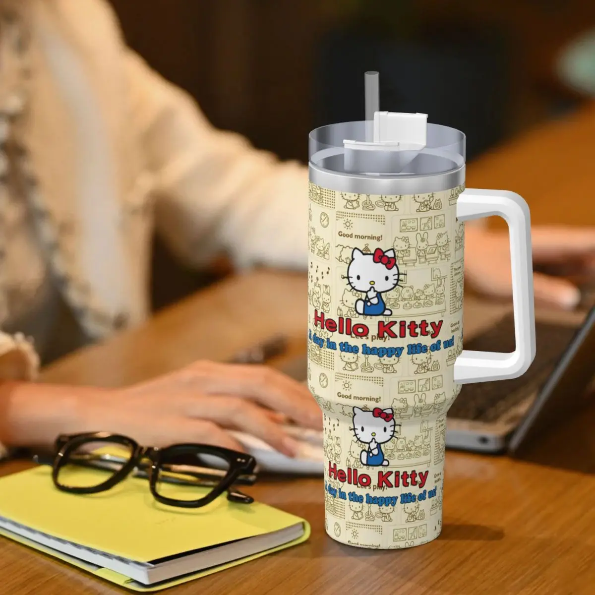 Stainless Steel Tumbler Hello Kitty Daily Life Cute Car Mugs With Straws Travel Drinks Water Bottle Large Capacity Coffee Mug image 5