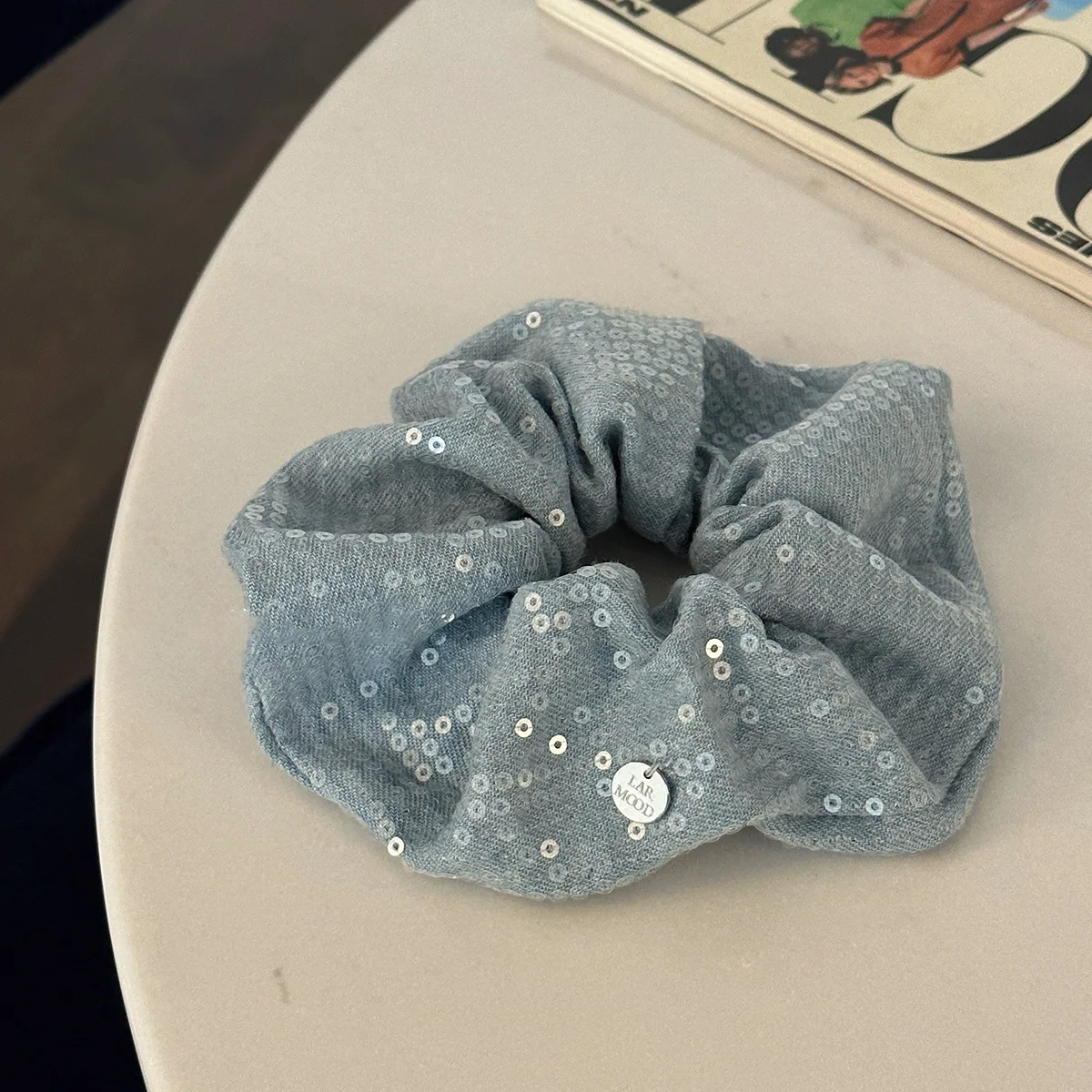 Korean Fashion Hair Accessories for Girls Denim Shiny Scrunchies With Sequins Hairband Light Blue Hairties for Women Headwear