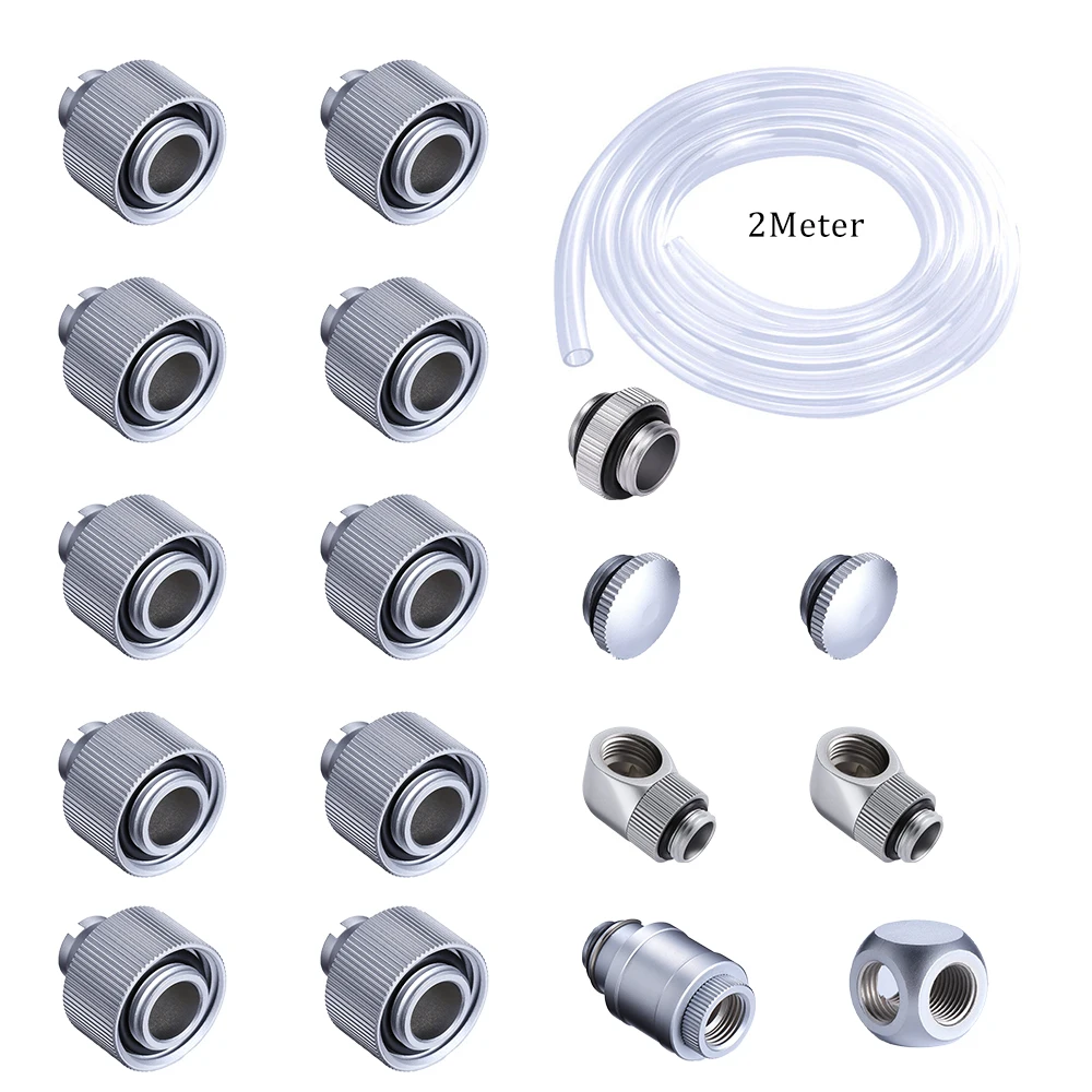 Shyrrik 19pcs Soft Tube Fitting Kit For 10x13mm/10x16mm Soft Tube with Switch 3-Way Water Cooling DIY Hand Compression Connector