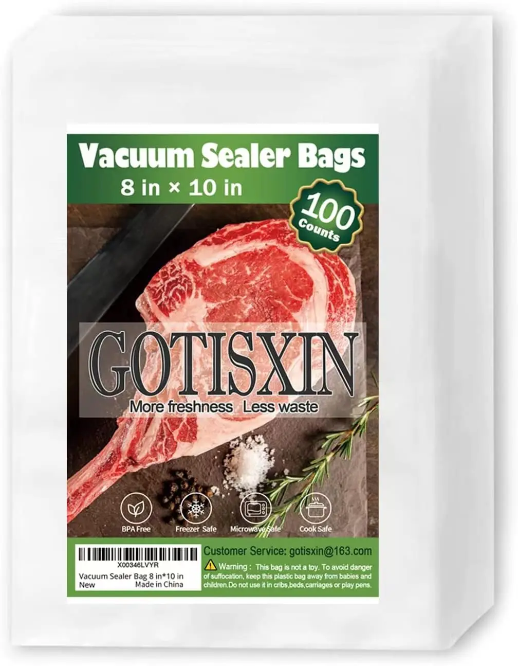

100 Quart 8x10 Vacuum Sealer Bags, Airtight Pre-cut Heavy Duty BPA-Free for Sous Vide & Food Storage