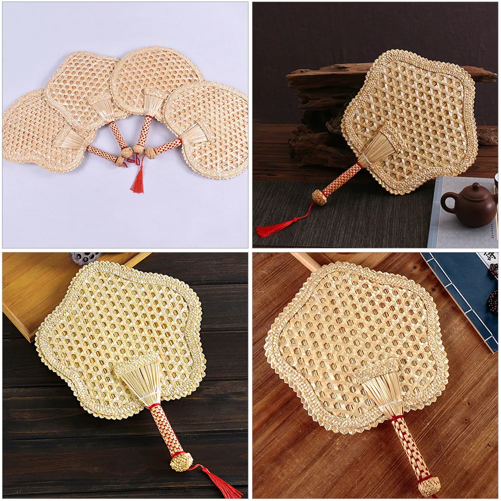 1Pcs Cool PU Fan Made of Natural Wheat Straw Handmade Woven Fan Decorative Wall Art Summer Creative Chinese Design
