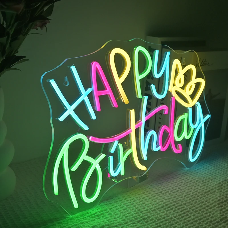 

Happy Birthday Neon Signs For Birthday Partys Colorful Sign Led Neon Sign With Dimmable Switch For Wall Decor Party Decor Use