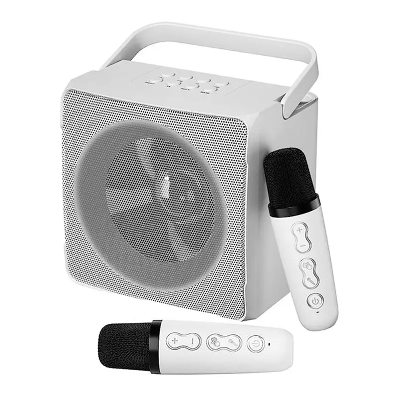 مجموعة صوت ABJV Family KTV، ميكروفون لاسلكي مزدوج، مكبر صوت كاريوكي بلوتوث محمول خارجي، أبيض