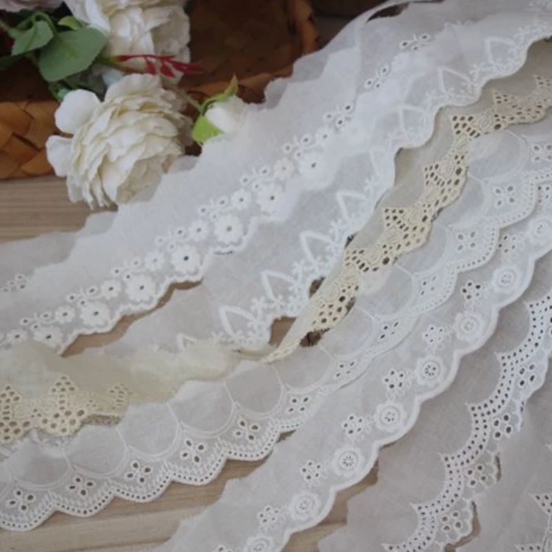 Pure Cotton Hollow Lace Embroidery Trim Fabric, Handmade DIY Home Decoration Accessories, RS4639, 10Yards/Lot