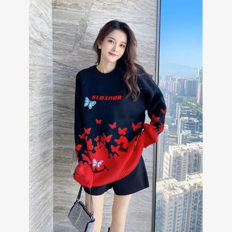 Dalong pull tricoté femme automne hiver Long Sve rond Ne régulier mince sans boules non pelucheux pull mi-long