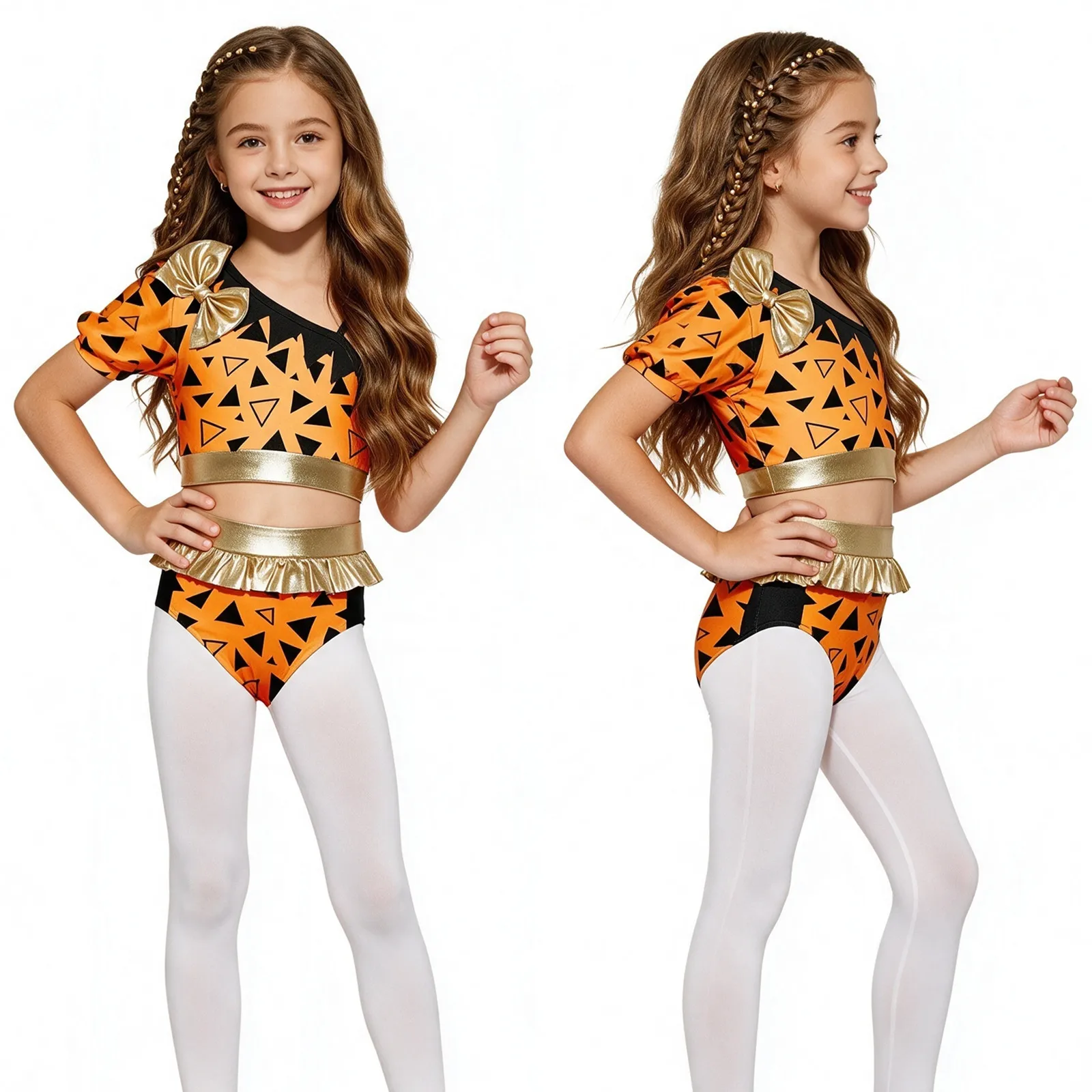 Disfraz de Cavernícola para Niñas, Tema de Halloween, Estilo Tribal Primitivo, Top Corto con Estampado Metálico y Braguitas para Baile Jazz