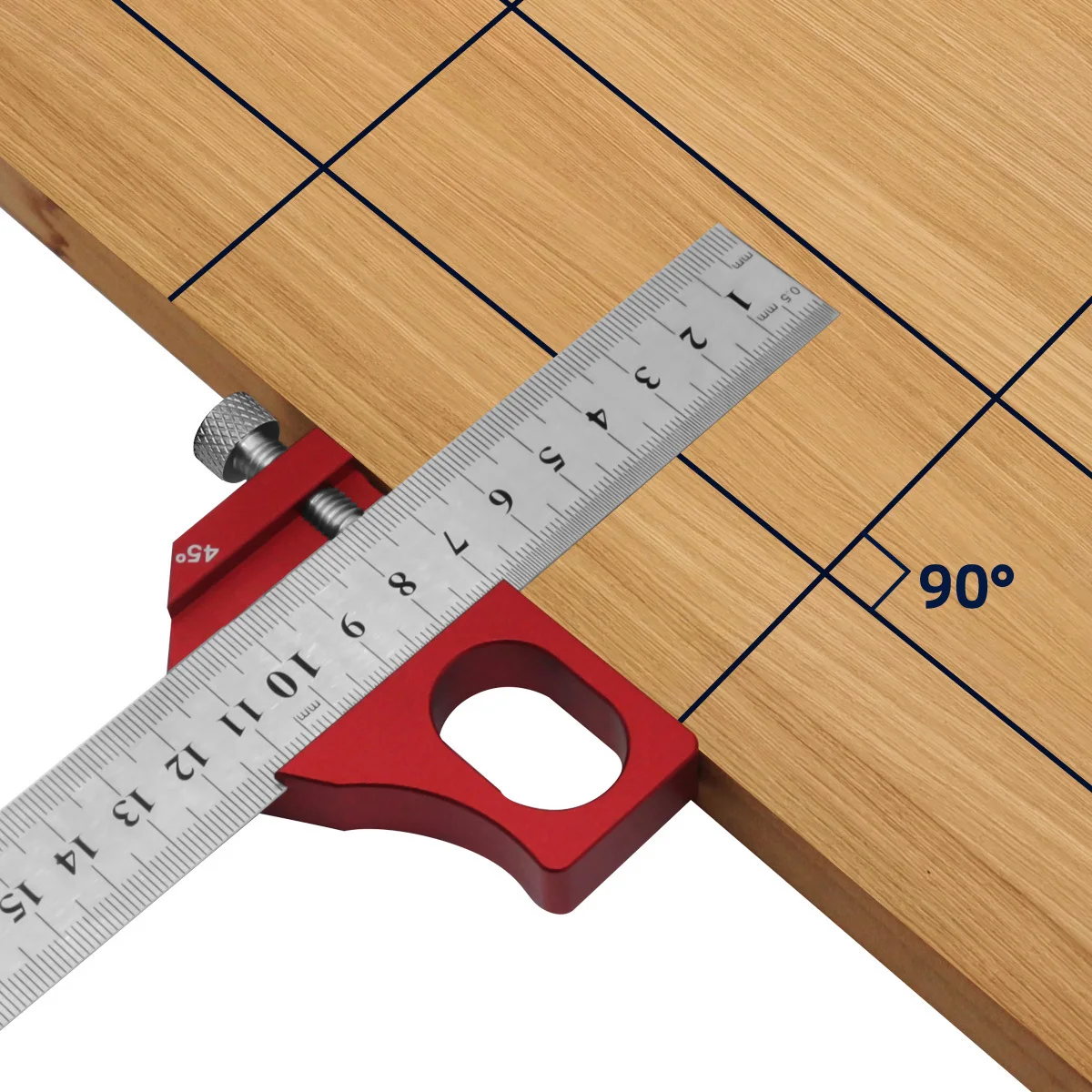 Holzbearbeitungs-Positionierblock 45/90 Grad, Anschlag aus Aluminiumlegierungsstahl, 3 mm Stahlmaßstab als feste Begrenzungshilfe für präzise Messungen – Detail 1