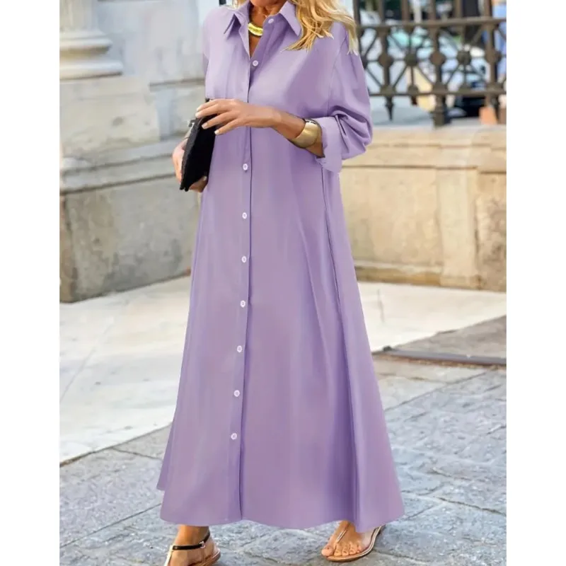 Autumn New Women's Shirt Dress Fashion Personality Solid Color Loose Large Casual Temperament Commuting Irregular Long Skirt